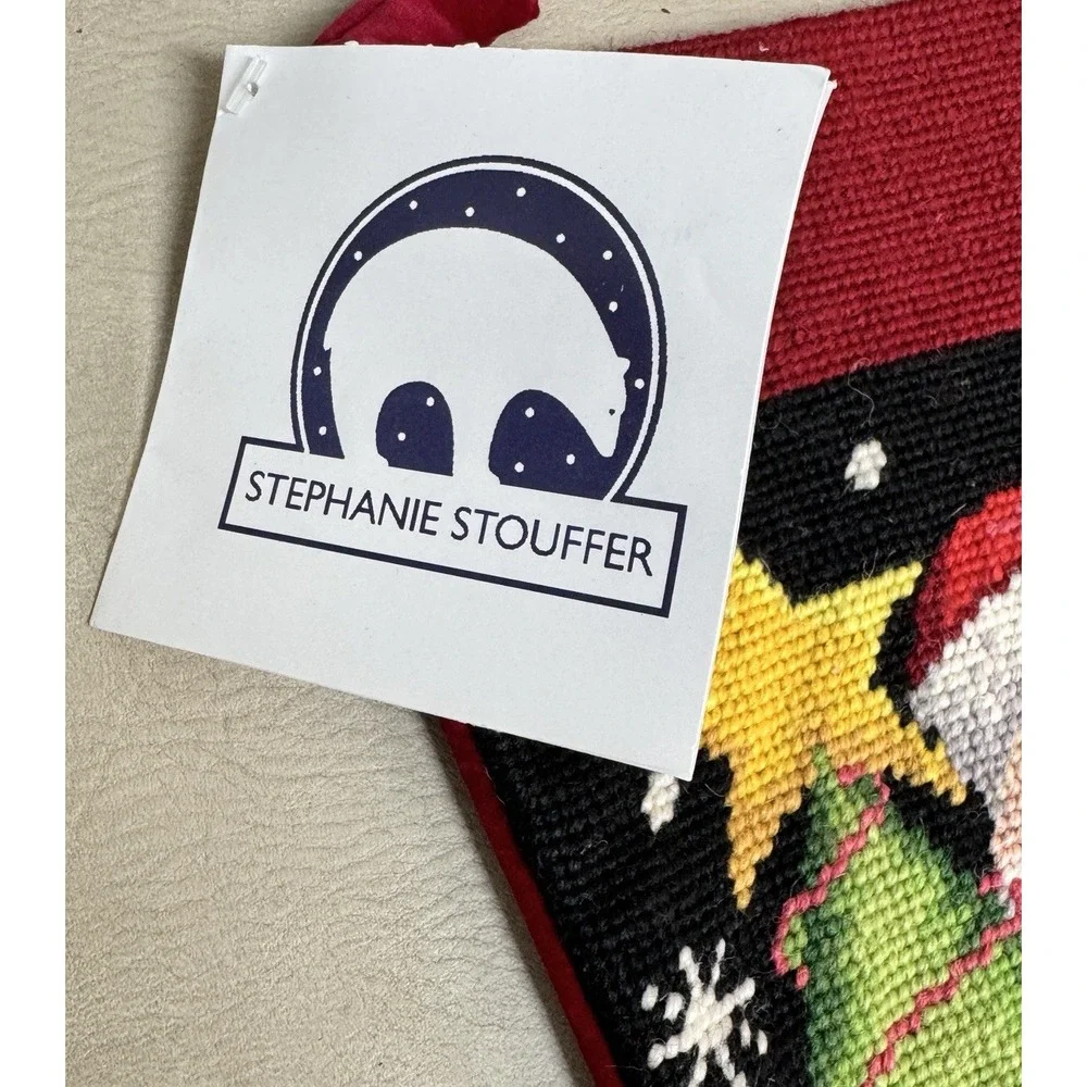 Cross Stitch Needle Point Christmas Stocking Stephanie Stouffer NWT Santa Claus